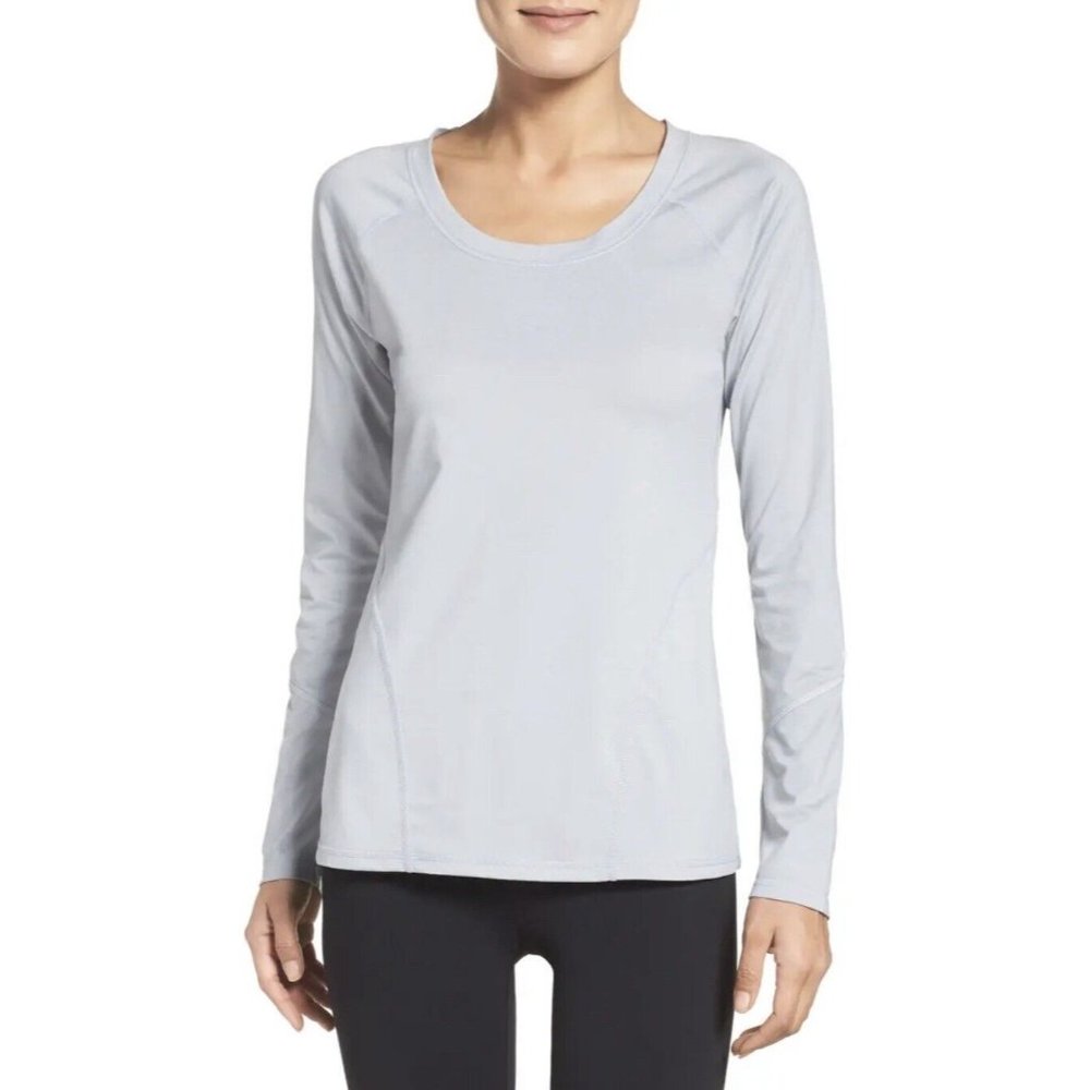 Zella Leia Run Long Sleeve Tee‎ Shirt Top Gray Ventilated Reflective XL